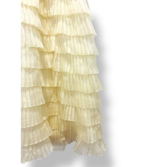 Free People FP One Ivory Tiered Mesh Ruffle Dress Womens Size 10 Sheer Keyhole - Picture 6 of 16